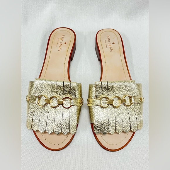 Kate Spade Gold Leather Brie Slide Sandal 9.5 - Picture 1 of 9